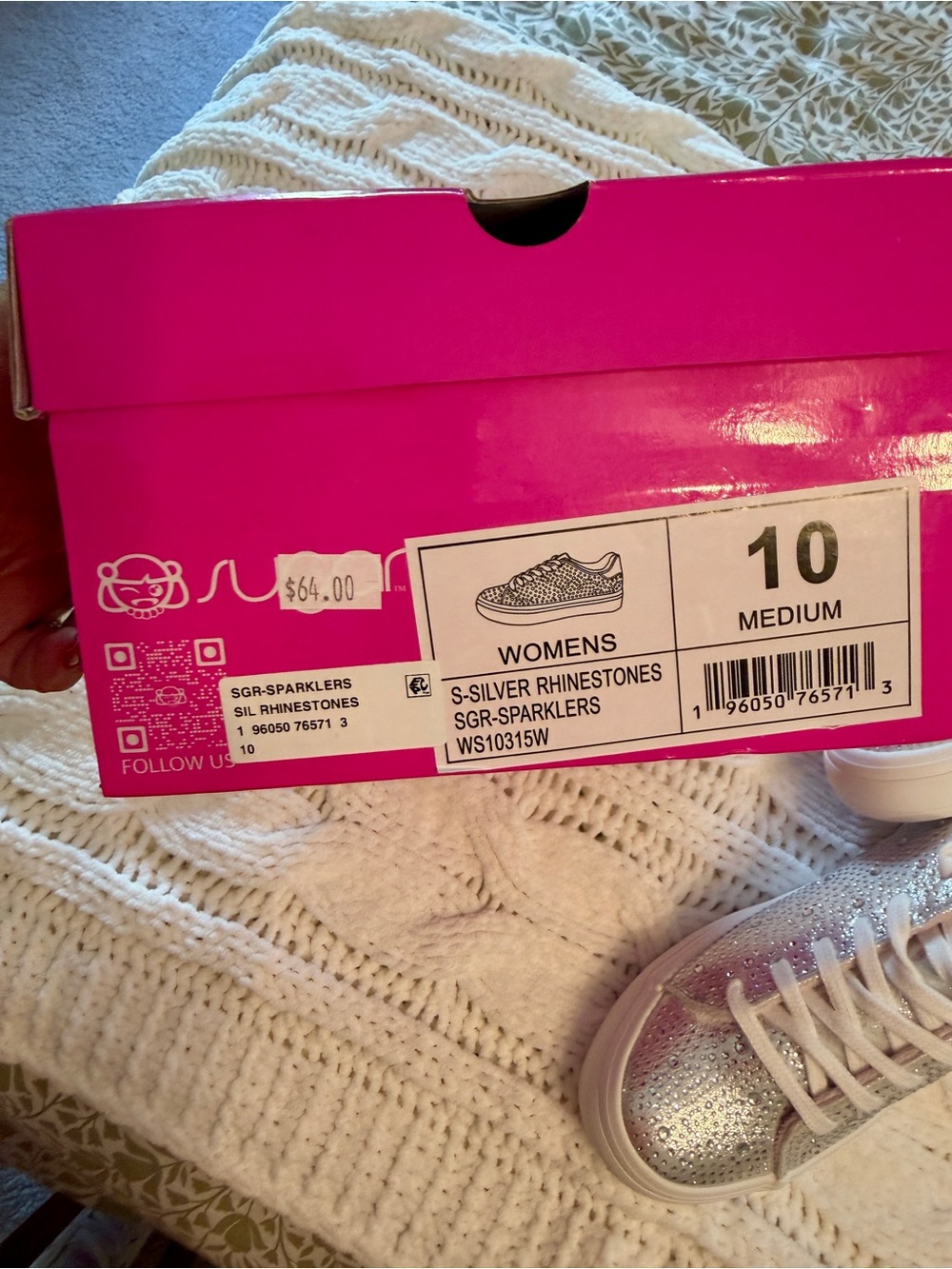 Sugar Women's Silver Rhinestone Lace-Up Athletic Sneakers with Pink Lining - Picture 4 of 4